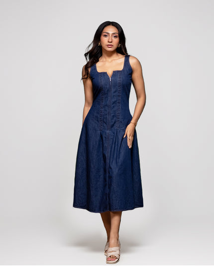 Denim Zipper-Front Dress