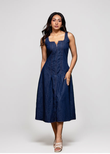 Denim Zipper-Front Dress