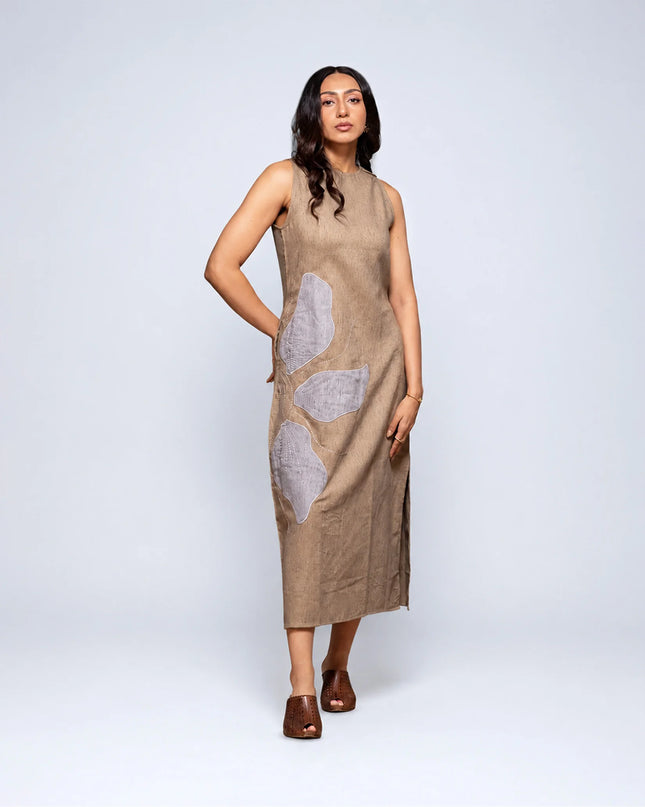 Chambray Appliqué Slit Dress