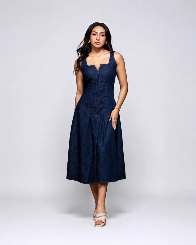 Denim Zipper-Front Dress