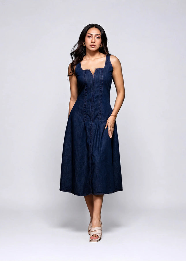 Denim Zipper-Front Dress