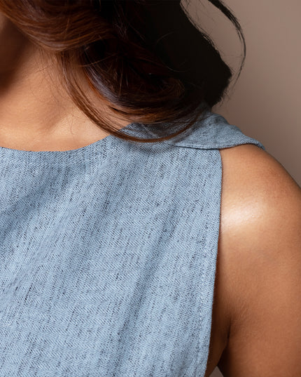 Chambray Appliqué Slit Dress