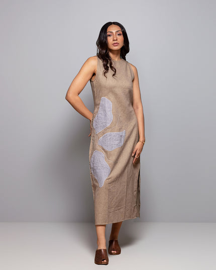 Chambray Appliqué Slit Dress