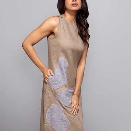 Chambray Appliqué Slit Dress