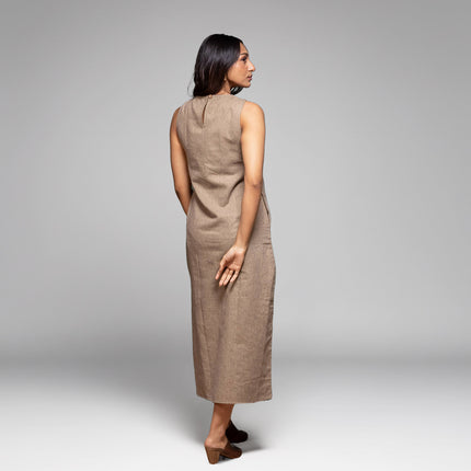 Chambray Appliqué Slit Dress