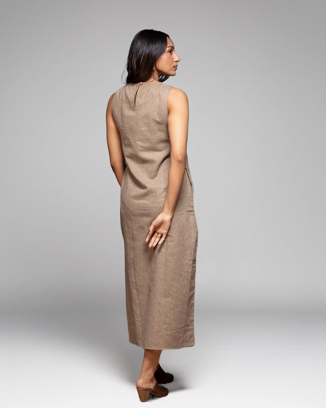 Chambray Appliqué Slit Dress