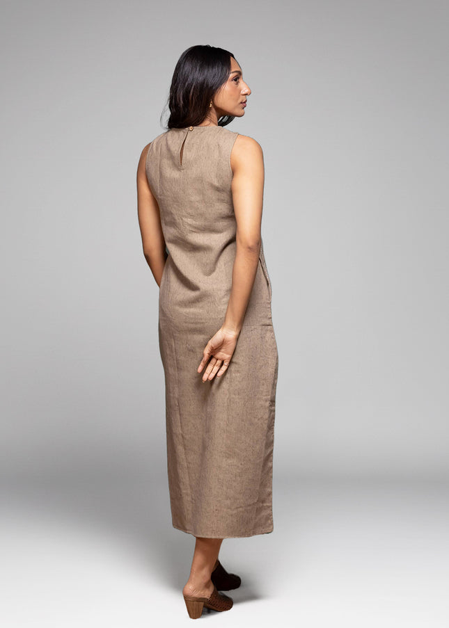 Chambray Appliqué Slit Dress