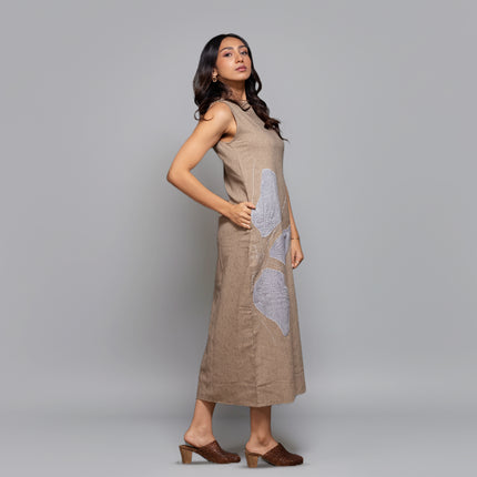 Chambray Appliqué Slit Dress