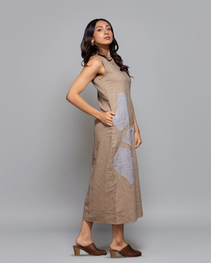 Chambray Appliqué Slit Dress