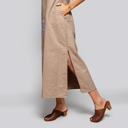 Chambray Appliqué Slit Dress