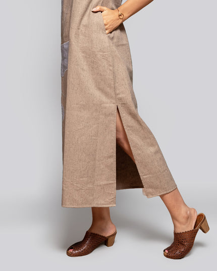 Chambray Appliqué Slit Dress