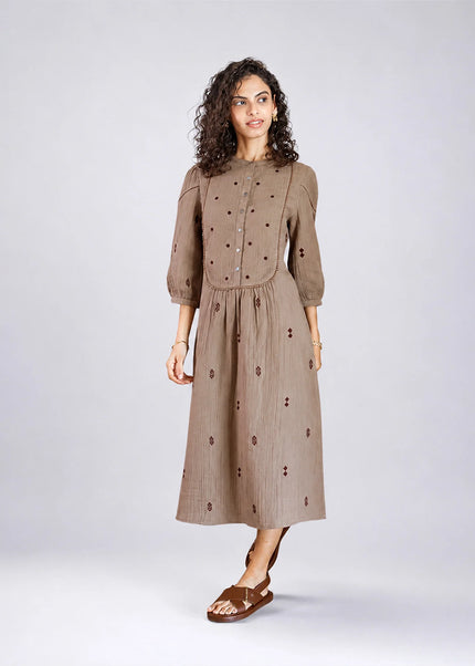 Biscuit Embroidered Dress