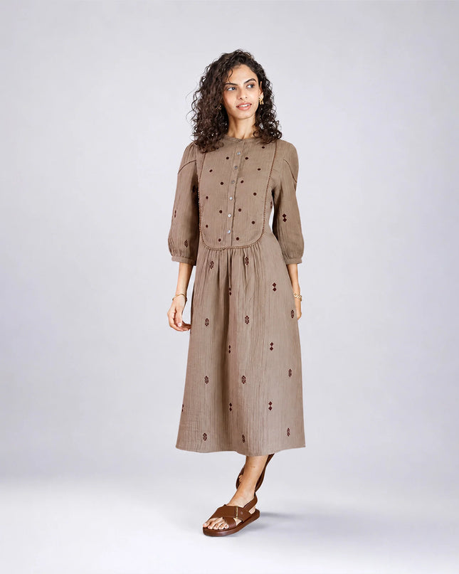 Biscuit Embroidered Dress