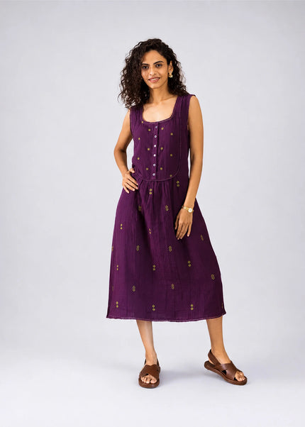 Wine Embroidered Dress
