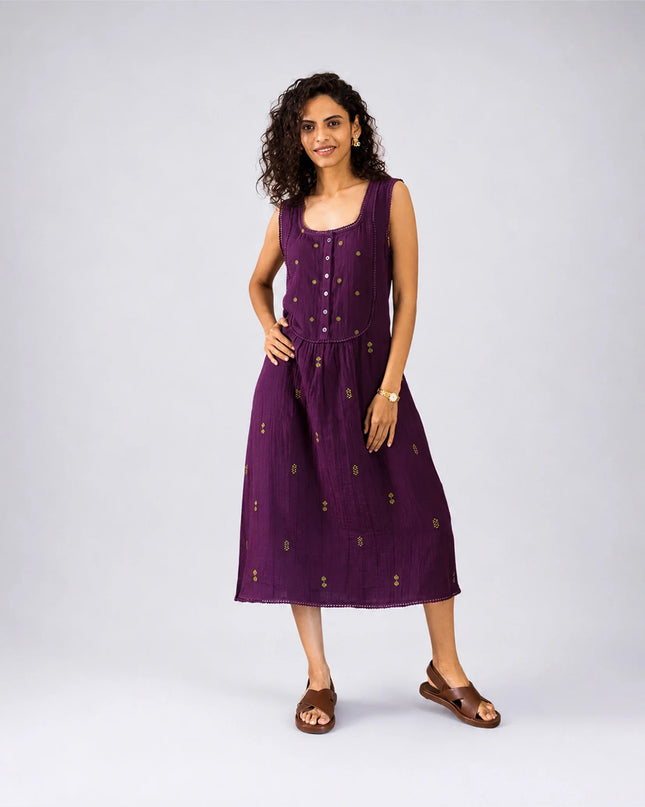 Wine Embroidered Dress