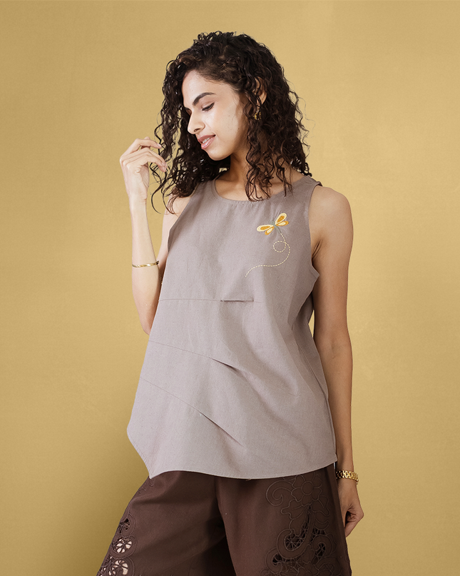 Biscuit Embroidered Top