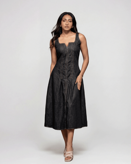 Denim Zipper-Front Dress