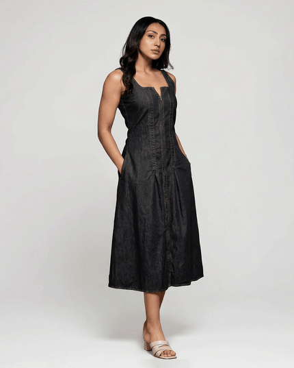 Denim Zipper-Front Dress