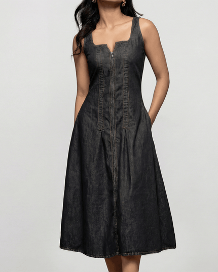 Denim Zipper-Front Dress