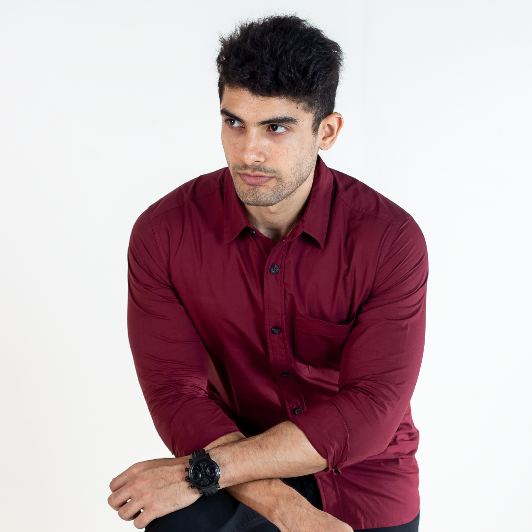 Men's Solid Maroon Shirt