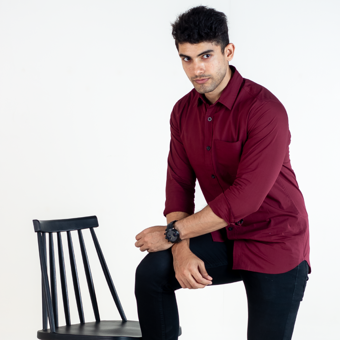 Men's Solid Maroon Shirt