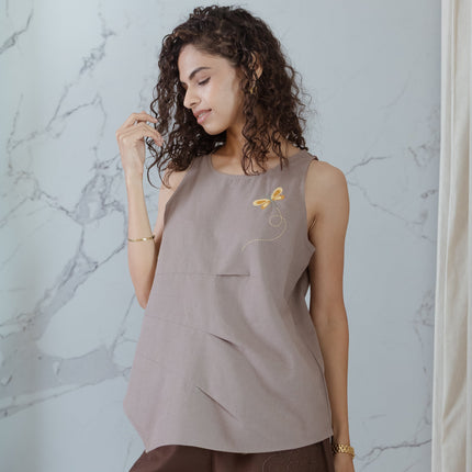 Biscuit Embroidered Top