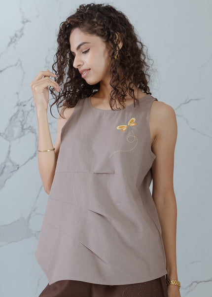 Biscuit Embroidered Top