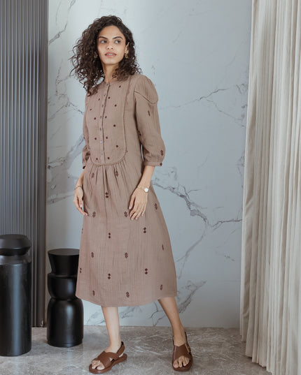 Biscuit Embroidered Dress