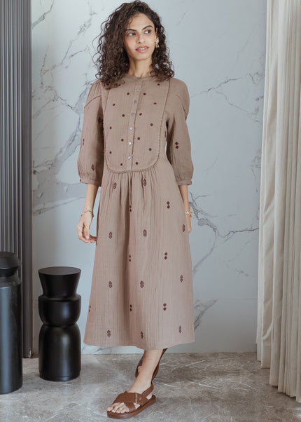Biscuit Embroidered Dress