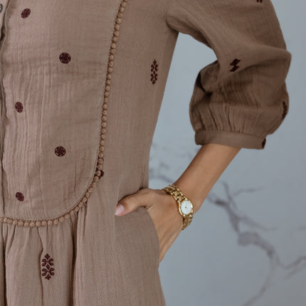 Biscuit Embroidered Dress