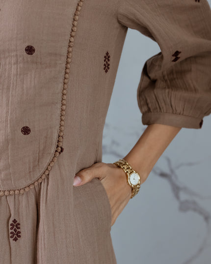 Biscuit Embroidered Dress