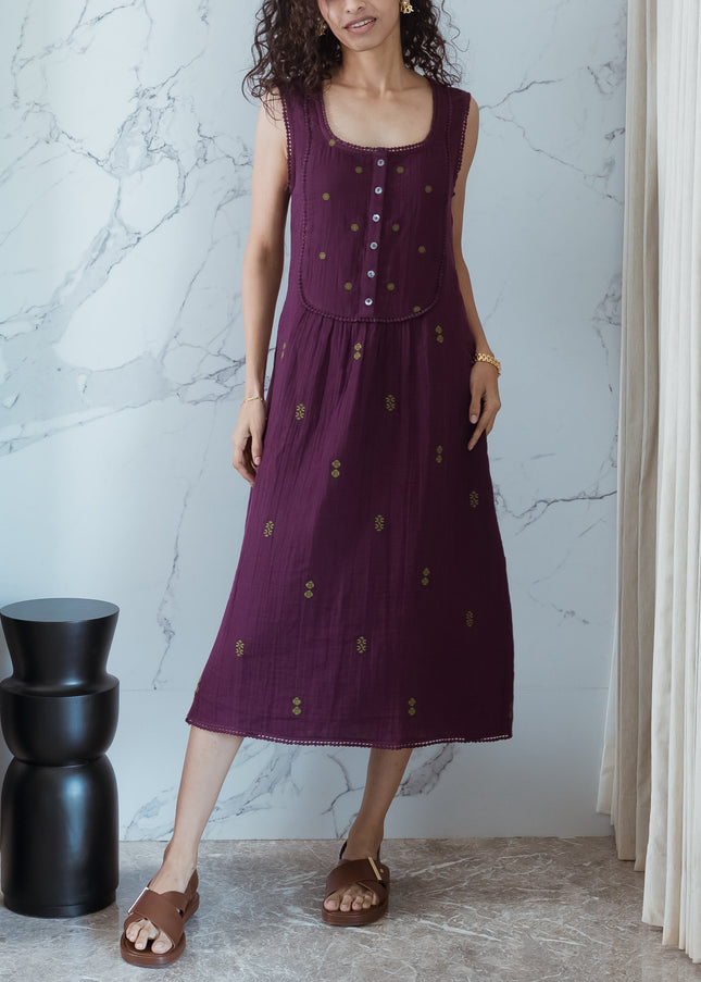 Wine Embroidered Dress