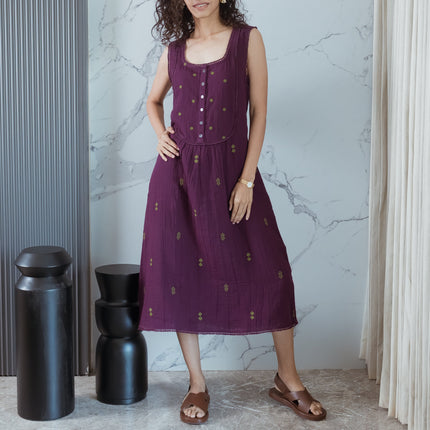 Wine Embroidered Dress