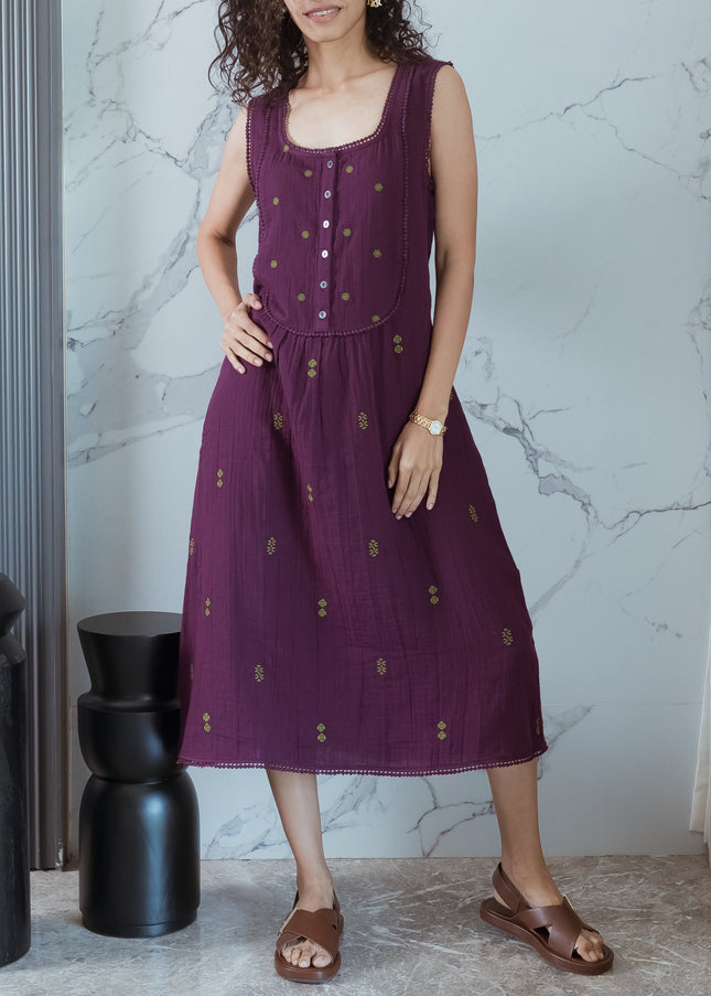 Wine Embroidered Dress