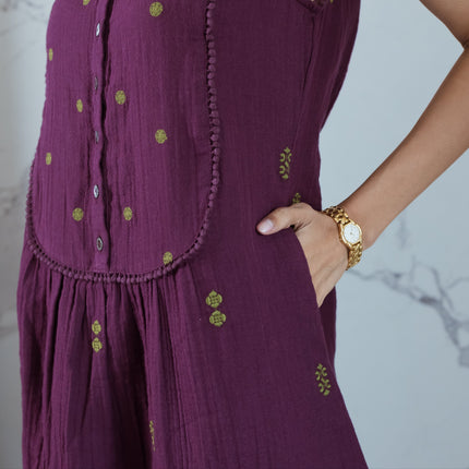 Wine Embroidered Dress