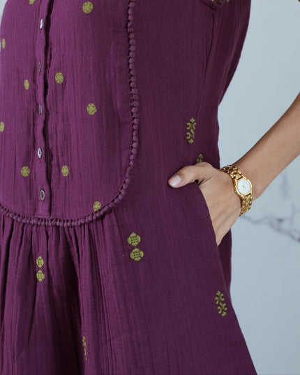 Wine Embroidered Dress