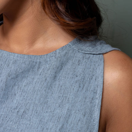 Chambray Appliqué Slit Dress